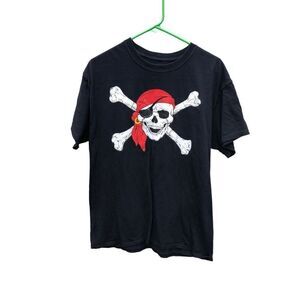 Shop4Ever T-shirt Pirate Skull and Cross Bones Graphic Black Large (L)